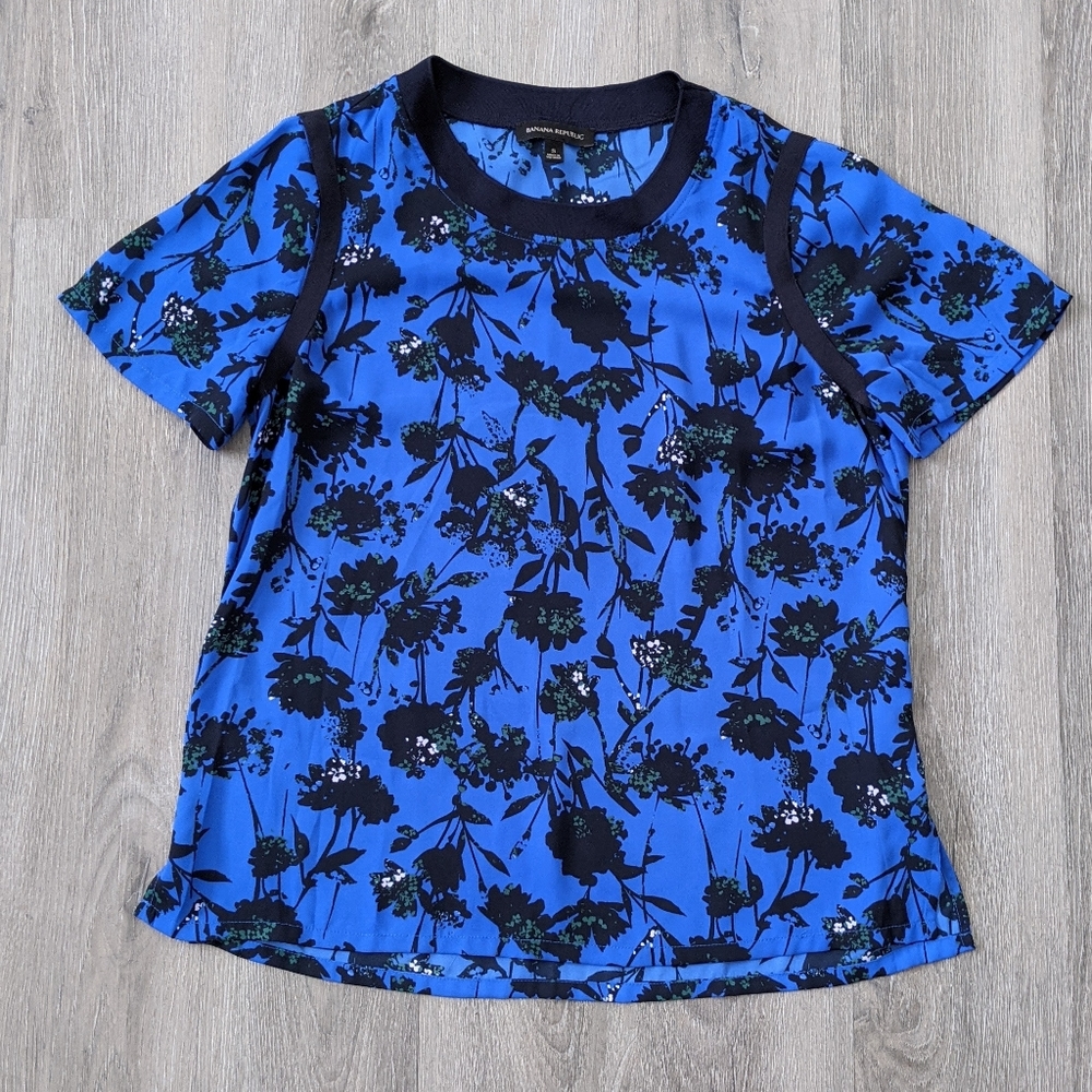 Banana Republic Floral Short Sleeve Sheer Top Sz S